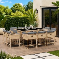 Garden Dining Set 11 Piece Outdoor Furniture Patio Table Chairs Cushions Beige