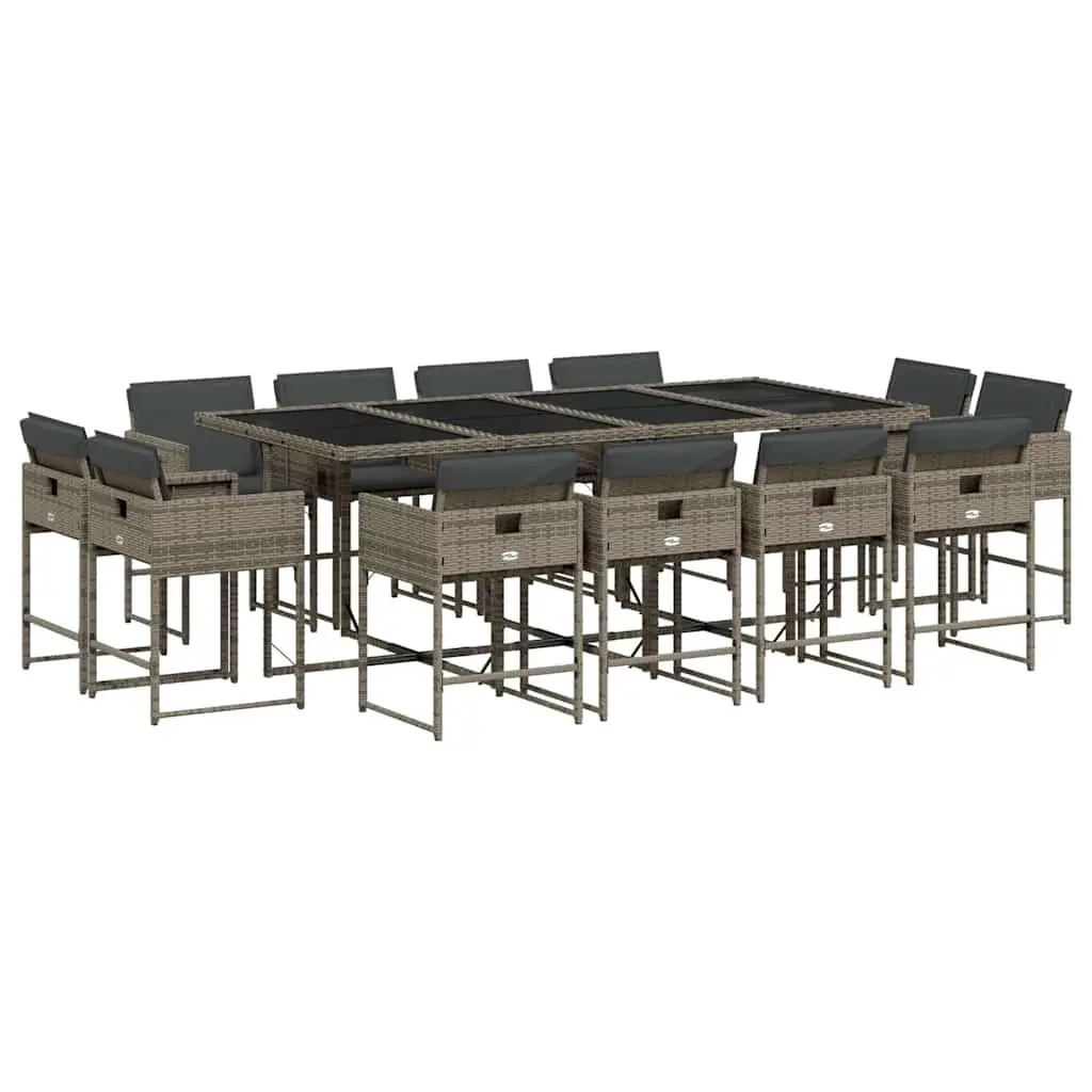 Outdoor Furniture Set Grey Poly Rattan Dining 13 Piece with Cushions and Table