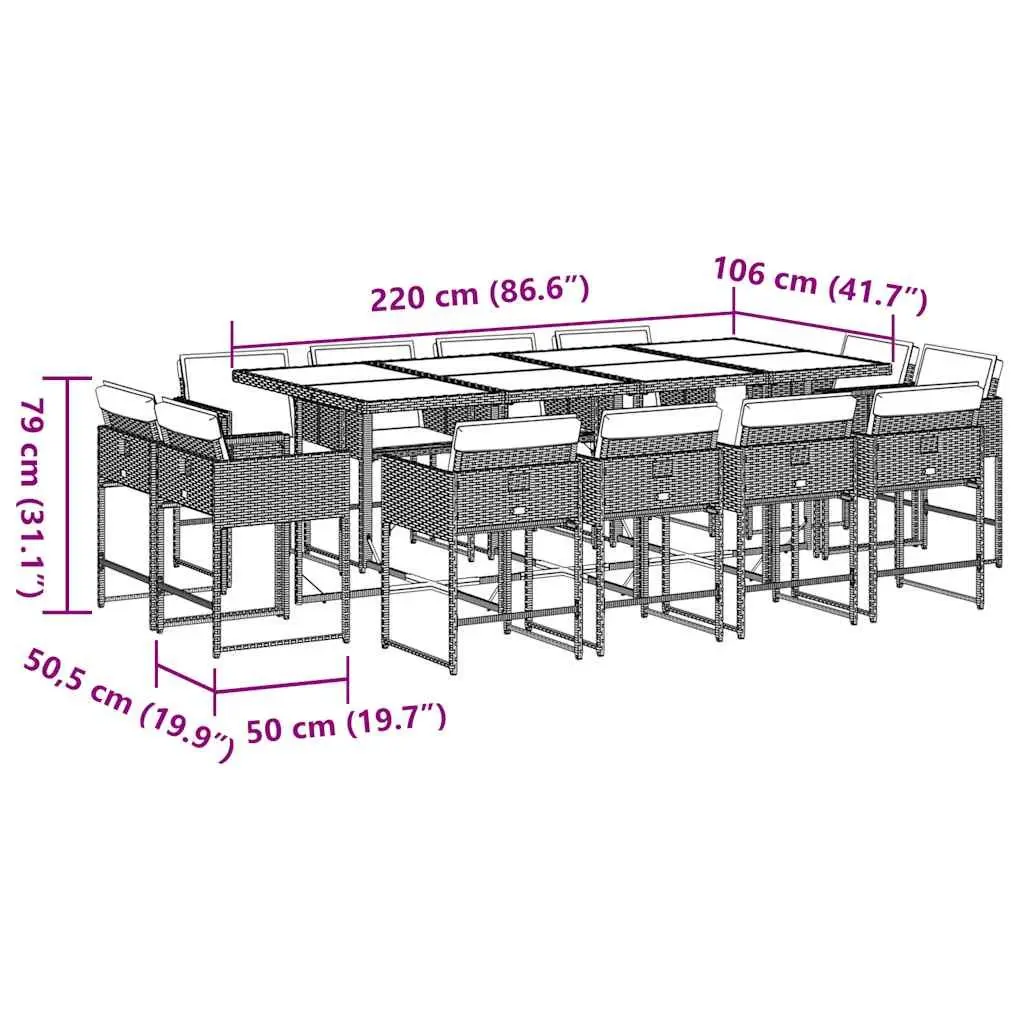 Outdoor Garden Dining Set 13 Piece Grey Poly Rattan Chairs Table Cushions