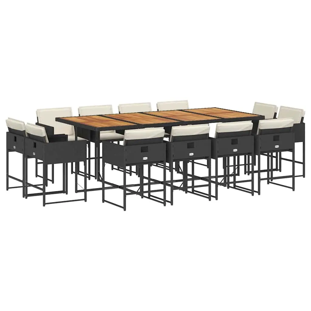 Outdoor Furniture Set 13 Piece Al Fresco Dining Black PE Rattan Chairs Acacia Wood Table