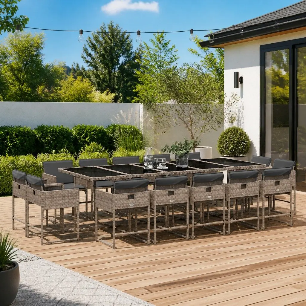 Garden Dining Set 15 Piece Outdoor Furniture Durable PE Rattan Chairs Table with Cushions