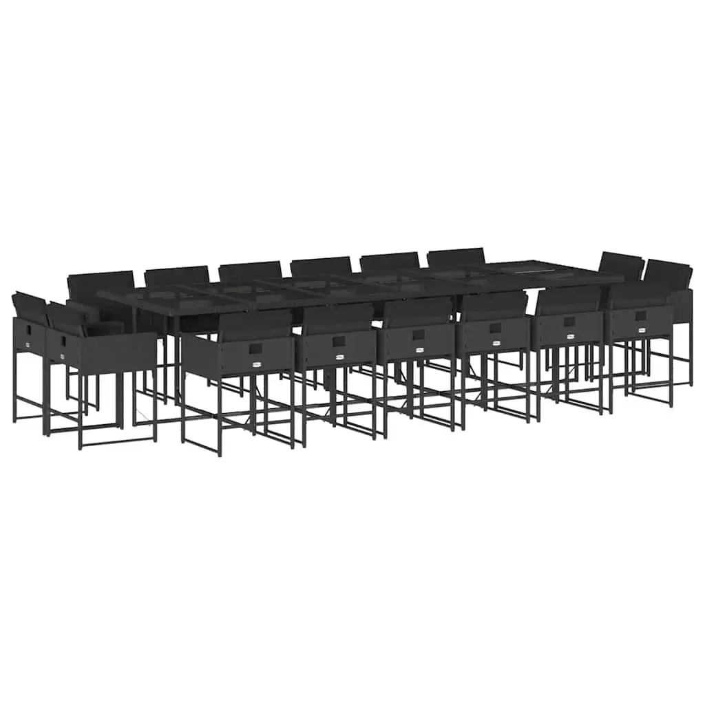 Garden Dining Set 17 Piece Outdoor Furniture Black Poly Rattan with Cushions