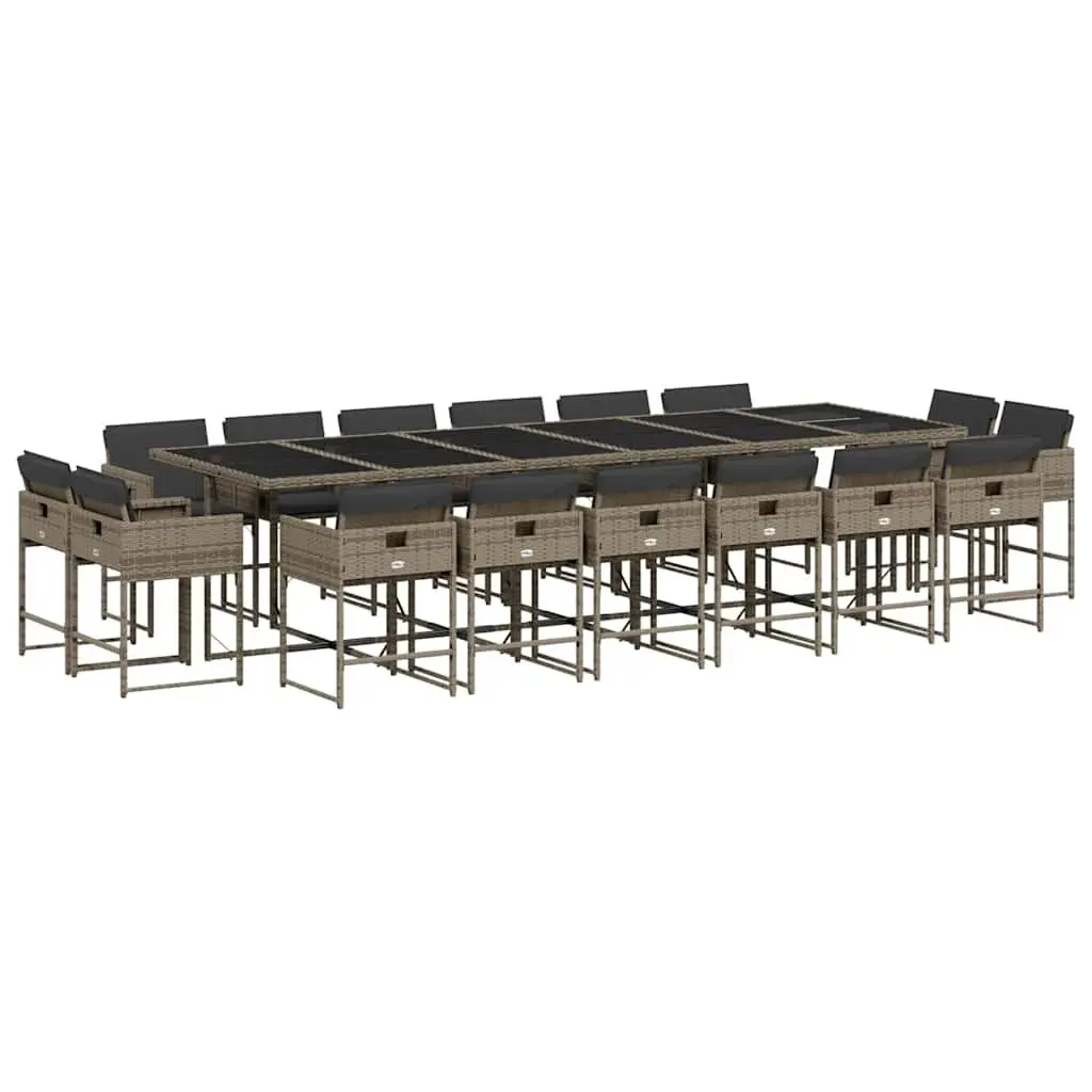 Garden Dining Set 17 Piece Grey Poly Rattan Outdoor Furniture with Cushions