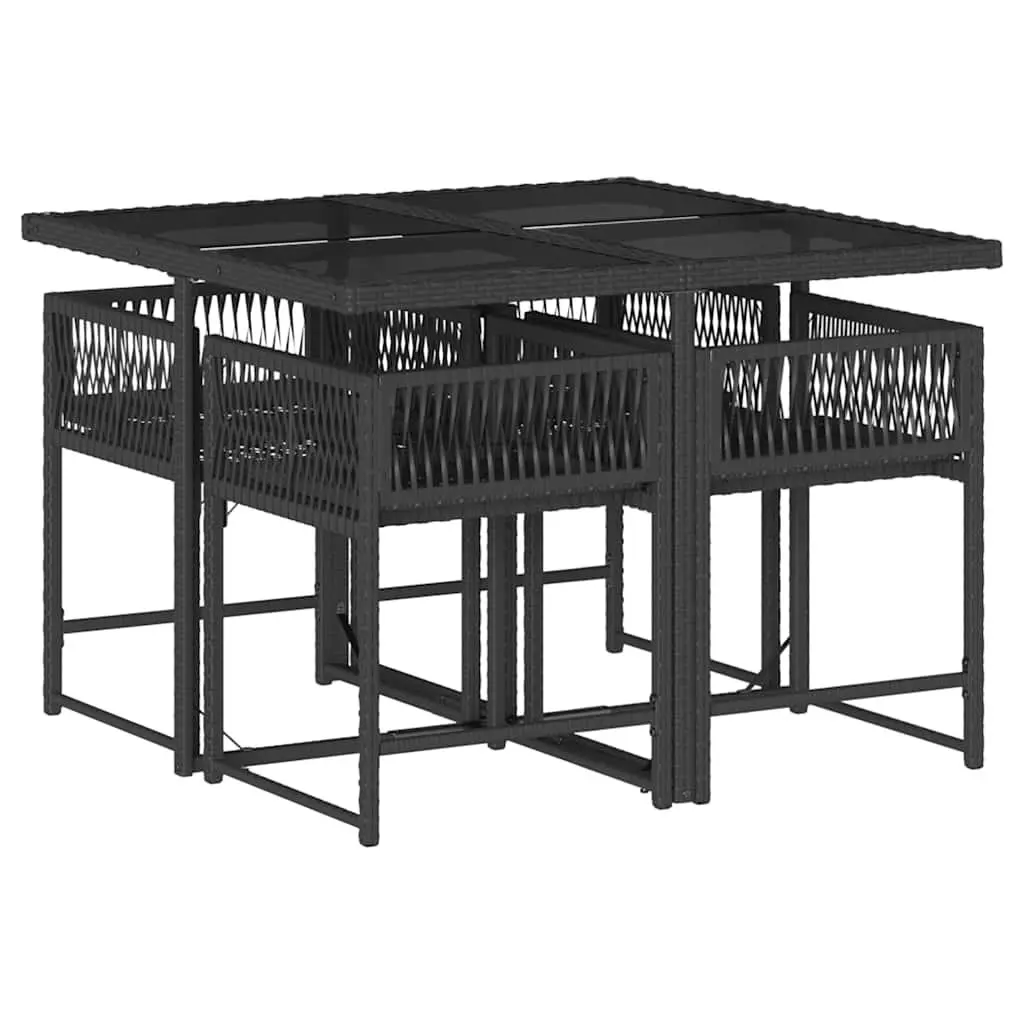 Garden Dining Set 5 Piece Black Poly Rattan Chairs Table