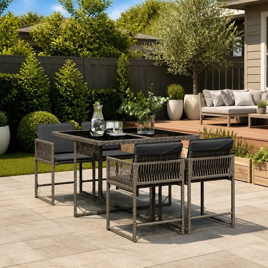 Outdoor Dining Set in Grey Rattan