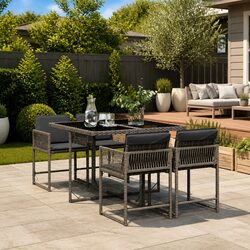 Outdoor Dining Set 5 Piece Grey Poly Rattan Patio Furniture with Cushions