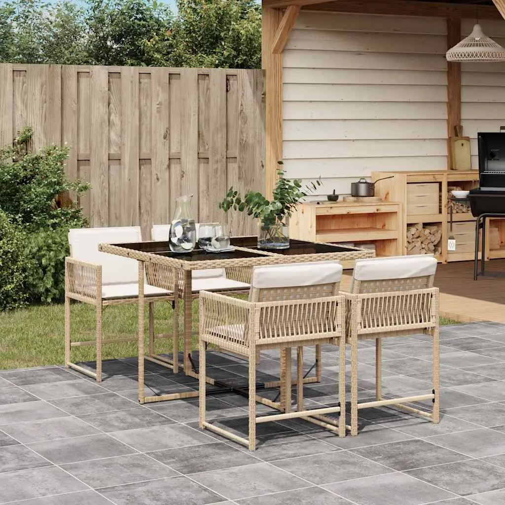 Garden Dining Set 5 Piece Outdoor Furniture Beige Poly Rattan Cushions