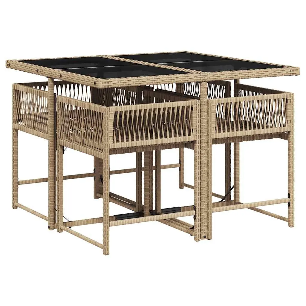 Garden Dining Set 5 Piece Outdoor Furniture Beige Poly Rattan Cushions