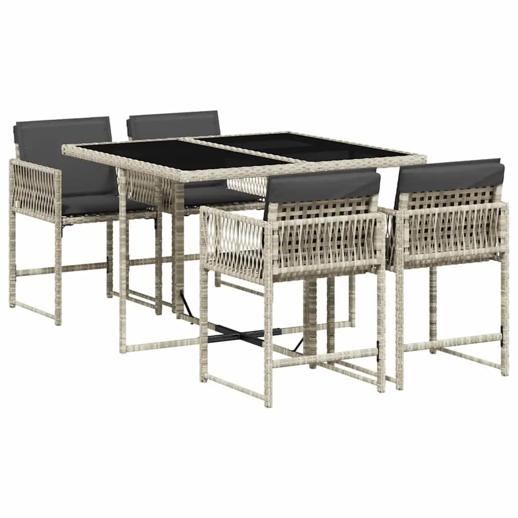 5 Piece Grey Garden Dining Set Poly Rattan Outdoor Furniture with Cushions