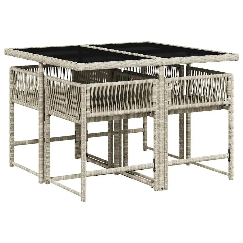 5 Piece Grey Garden Dining Set Poly Rattan Outdoor Furniture with Cushions