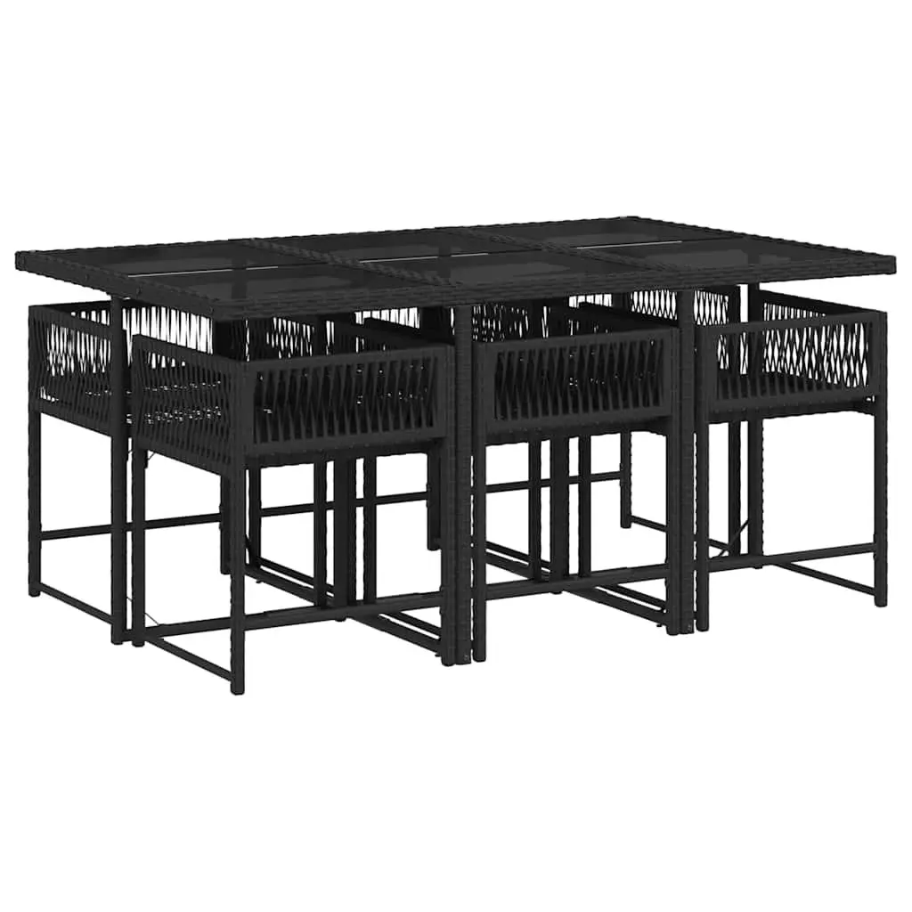 7 Piece Garden Dining Set Outdoor Patio Furniture with Cushions Black Poly Rattan