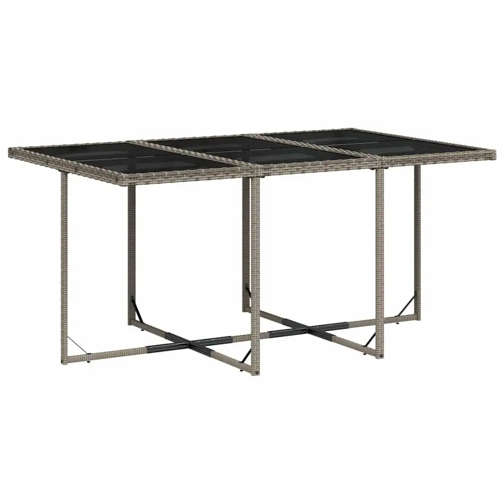 Outdoor Furniture Set Grey PE Rattan 7 Piece Dining Set with Cushions and Tempered Glass Table