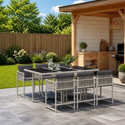 Friendly 7 Piece Outdoor Dining Set in Grey Poly Rattan