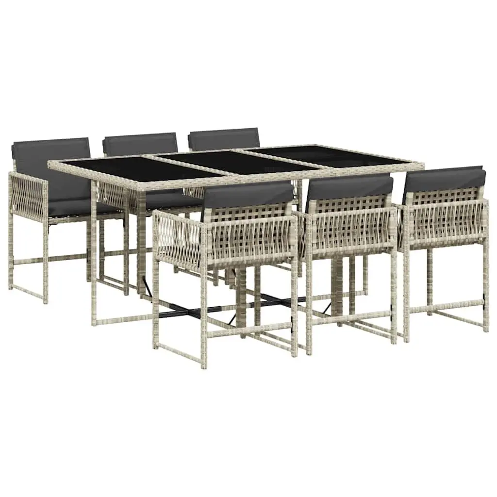 Garden Dining Set 7 Piece Grey Poly Rattan Outdoor Furniture with Cushions