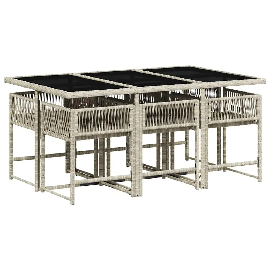 Garden Dining Set 7 Piece Grey Poly Rattan Outdoor Furniture with Cushions