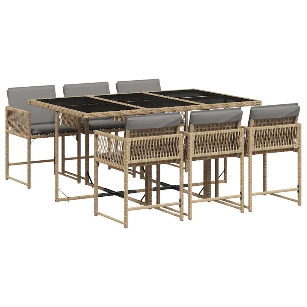 7 Piece Garden Dining Set Outdoor Patio Furniture Poly Rattan Beige Cushions