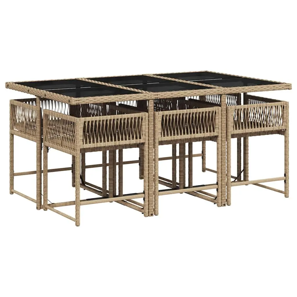 7 Piece Garden Dining Set Outdoor Patio Furniture Poly Rattan Beige Cushions