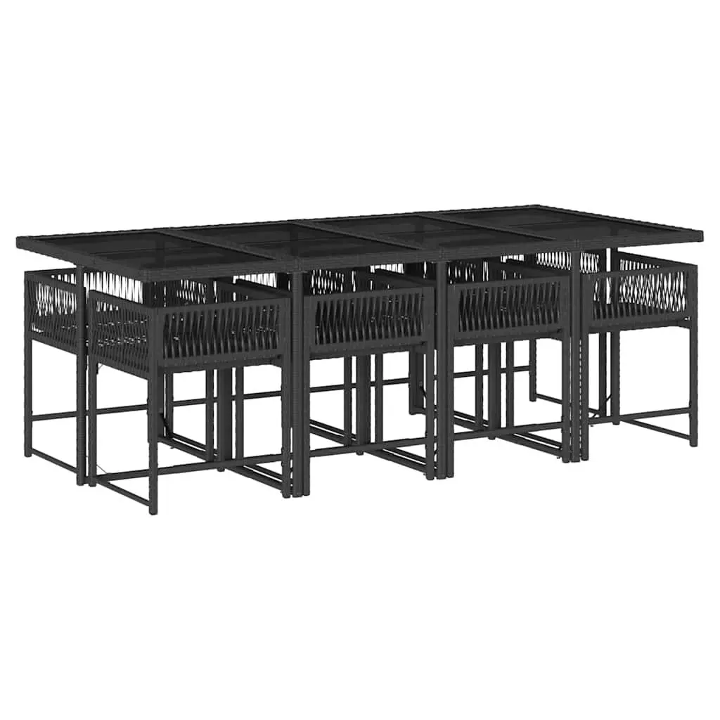 Outdoor Furniture Set 9 Piece Garden Dining Table and Chairs Black Poly Rattan with Cushions