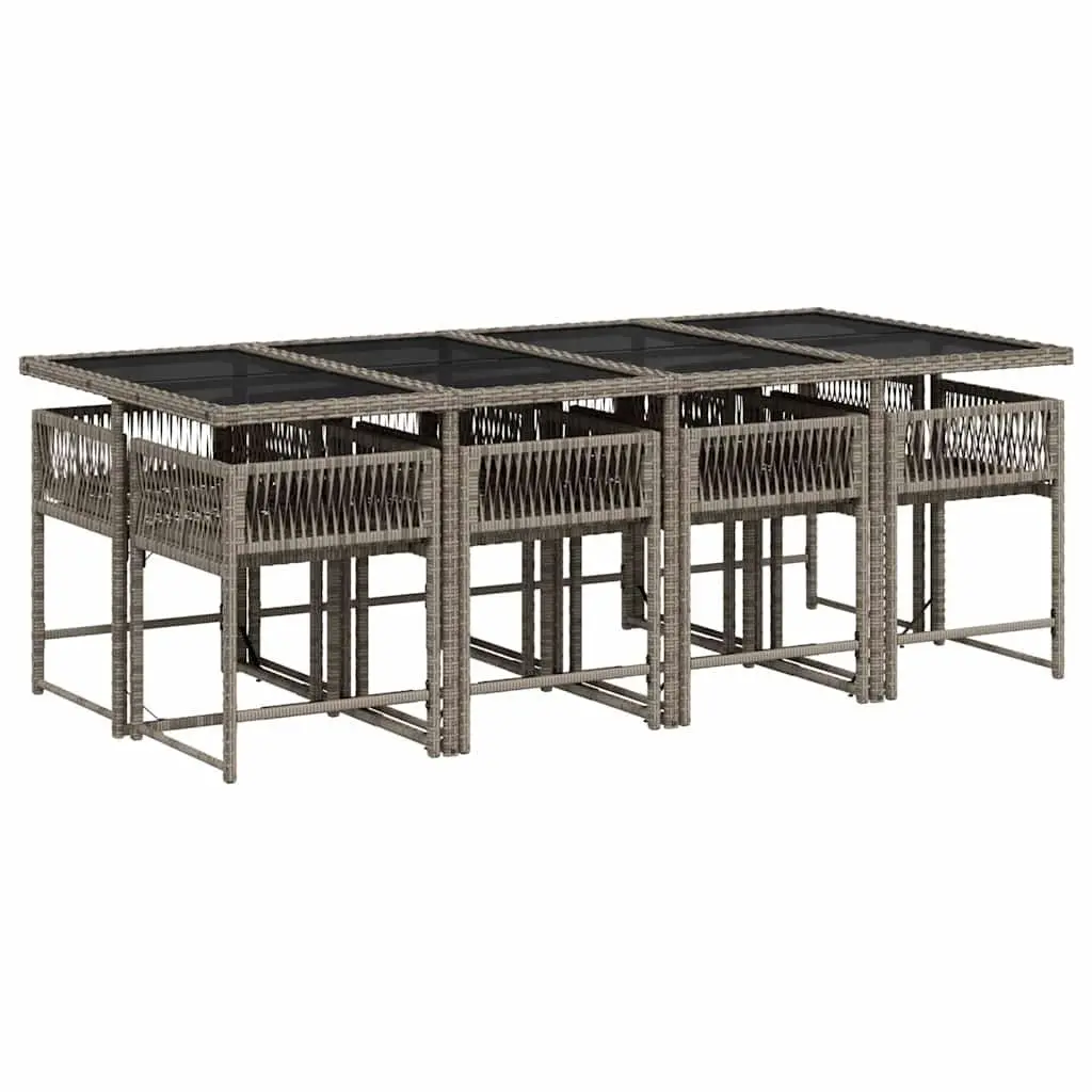 9 Piece Garden Furniture Set Grey Outdoor Dining with Cushions and Tempered Glass Table