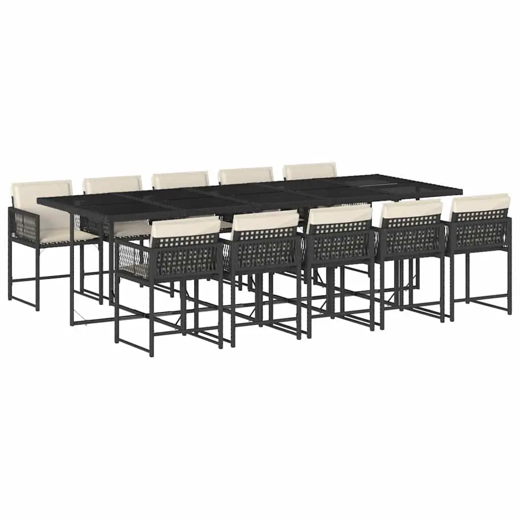 11 Piece Garden Dining Set Black PE Rattan with Cushions
