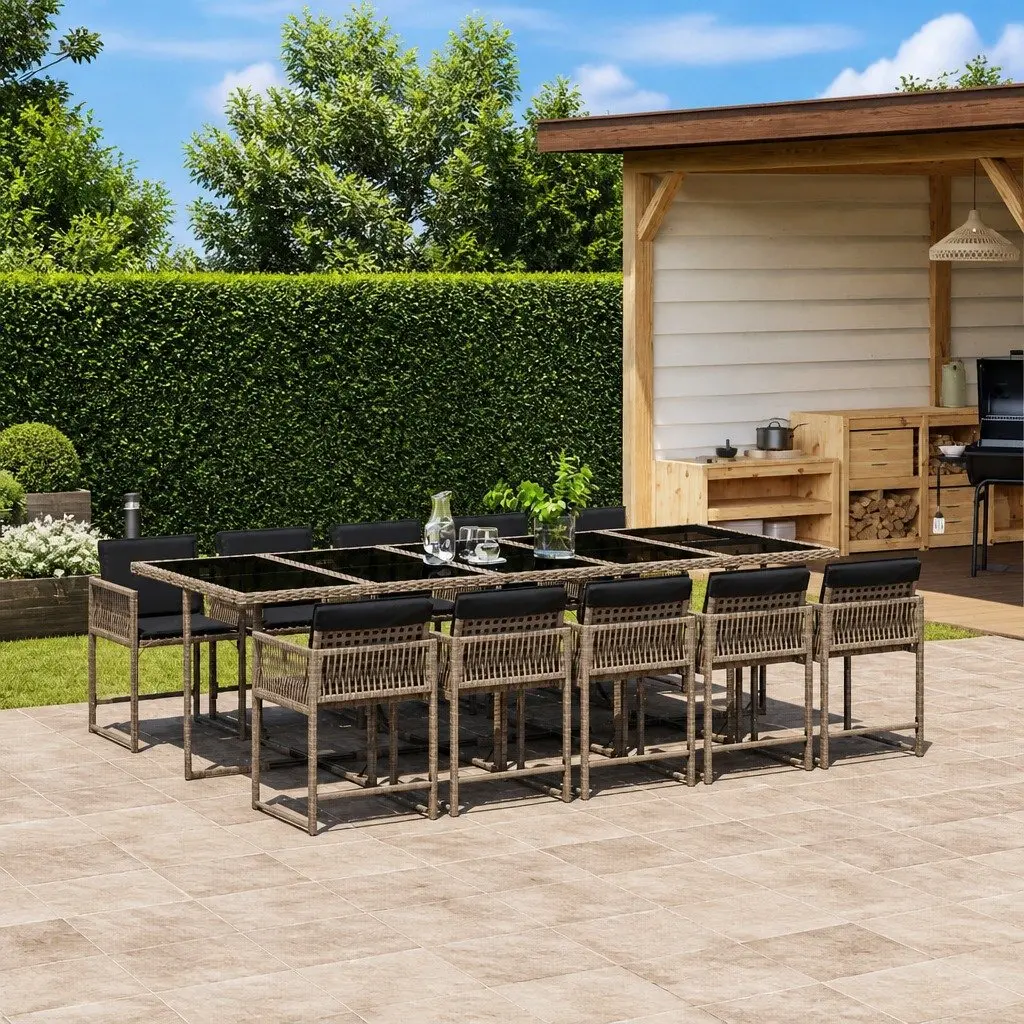 Grey Poly Rattan Garden Furniture Set 11 Piece Outdoor Dining Set with Cushions Foldable Chairs and Tempered Glass Table