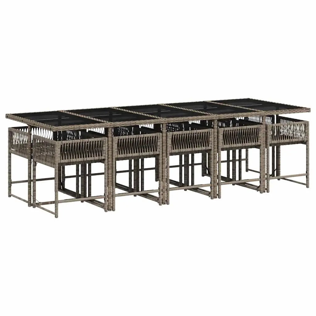 Grey Poly Rattan Garden Furniture Set 11 Piece Outdoor Dining Set with Cushions Foldable Chairs and Tempered Glass Table