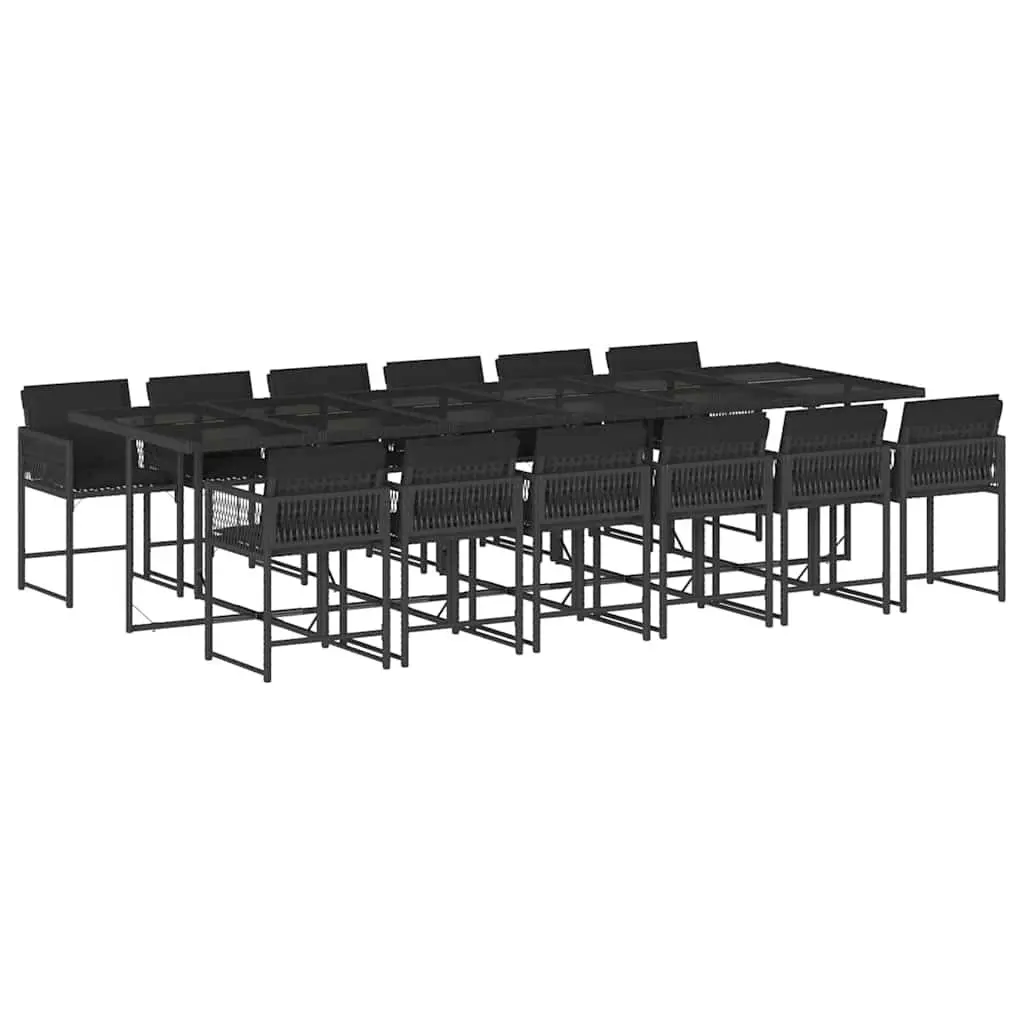 Outdoor Dining Set 13 Piece Weather Resistant Black PE Rattan Chairs with Tempered Glass Table for Patio and Garden