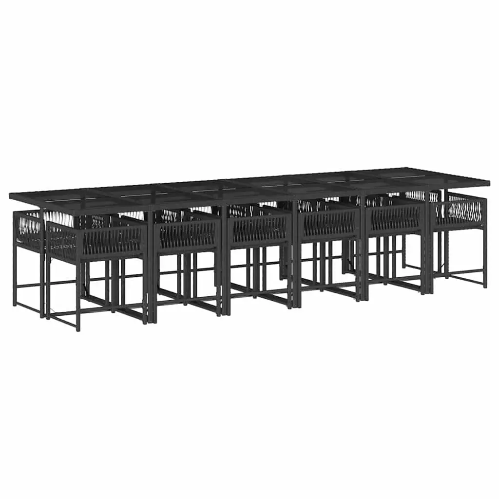 Outdoor Dining Set 13 Piece Weather Resistant Black PE Rattan Chairs with Tempered Glass Table for Patio and Garden