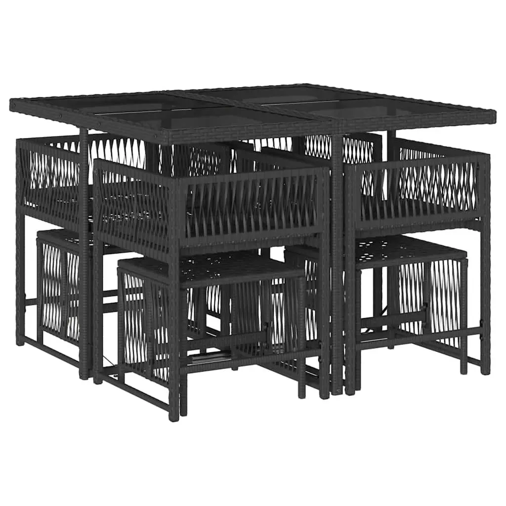 9 Piece Outdoor Dining Set with Cushions Black PE Rattan Patio Furniture