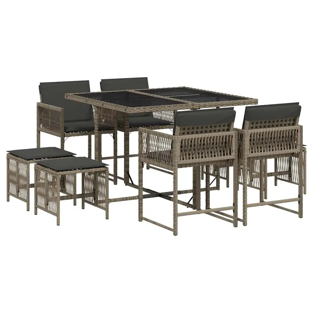 Garden Dining Set 9 Piece Grey Poly Rattan Chairs Table Patio