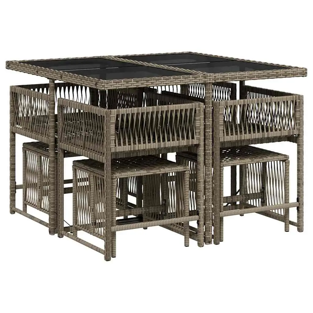 Garden Dining Set 9 Piece Grey Poly Rattan Chairs Table Patio