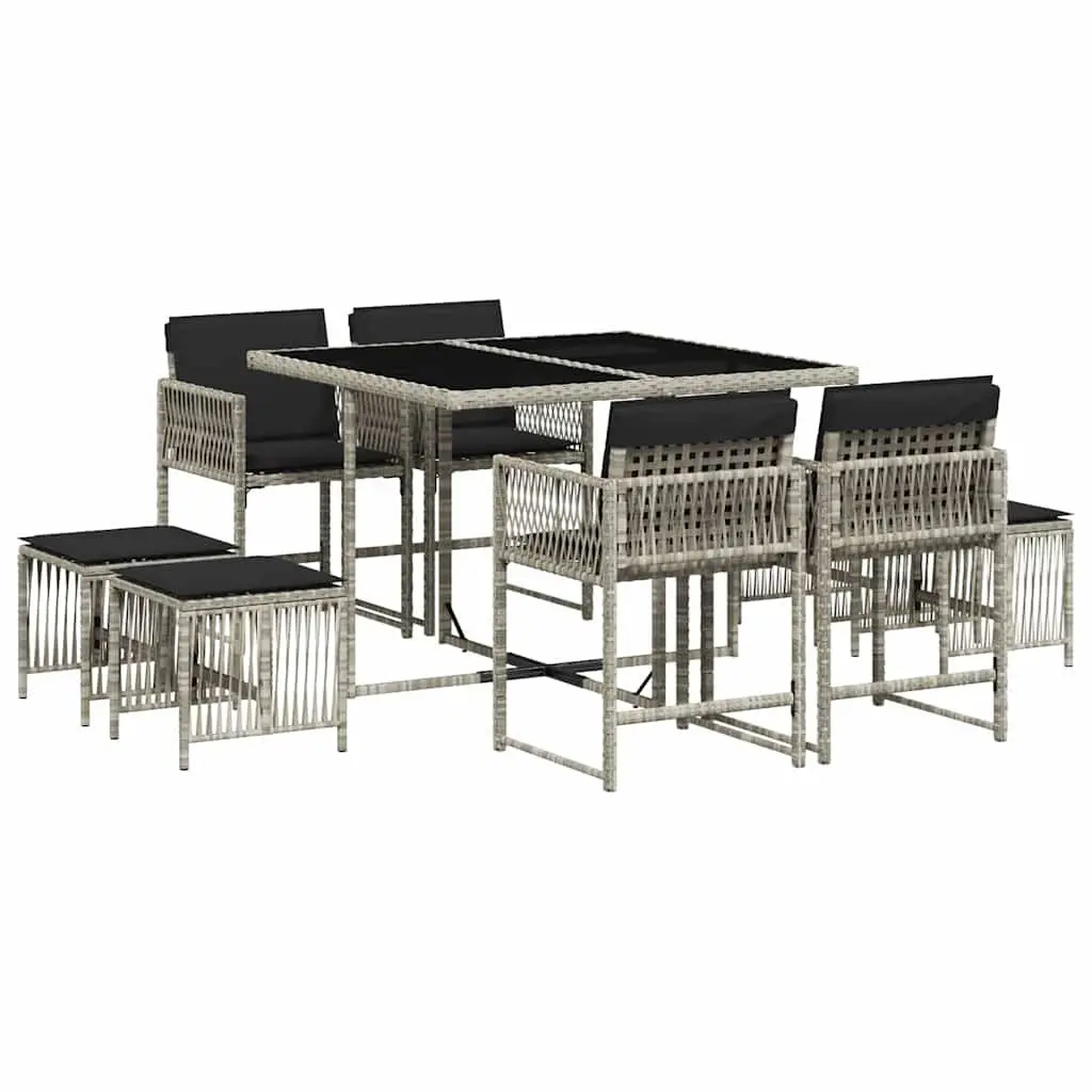 Garden Dining Set 9 Piece Grey Poly Rattan Outdoor Furniture with Cushions