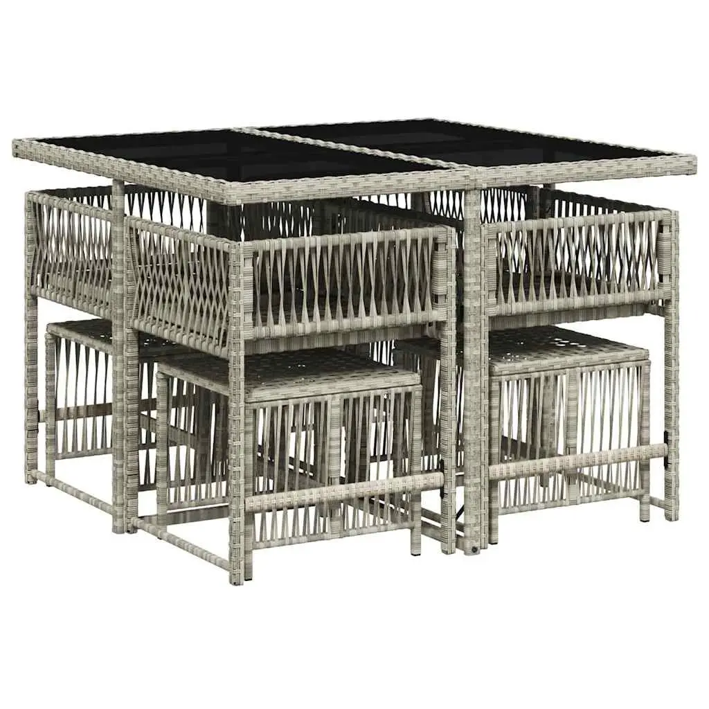 Garden Dining Set 9 Piece Grey Poly Rattan Outdoor Furniture with Cushions