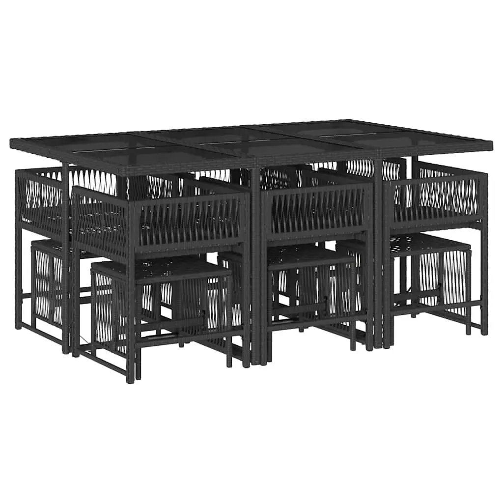 11 Piece Dining Set Black Poly Rattan Cushions Table Chairs Outdoor Garden