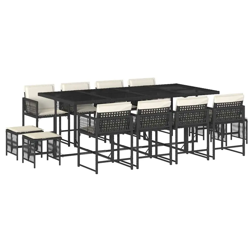 Outdoor Dining Set 13 Piece Black Poly Rattan Chairs Table