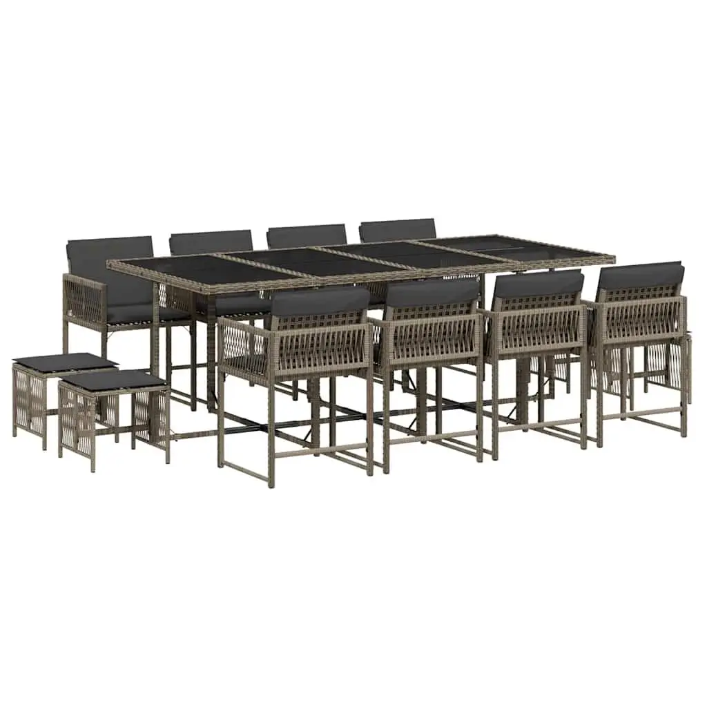 Garden Dining Set Grey Poly Rattan 13 Piece Outdoor Furniture with Cushions