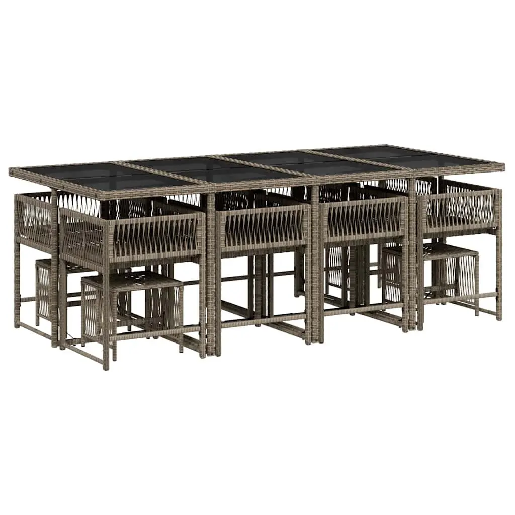 Garden Dining Set Grey Poly Rattan 13 Piece Outdoor Furniture with Cushions