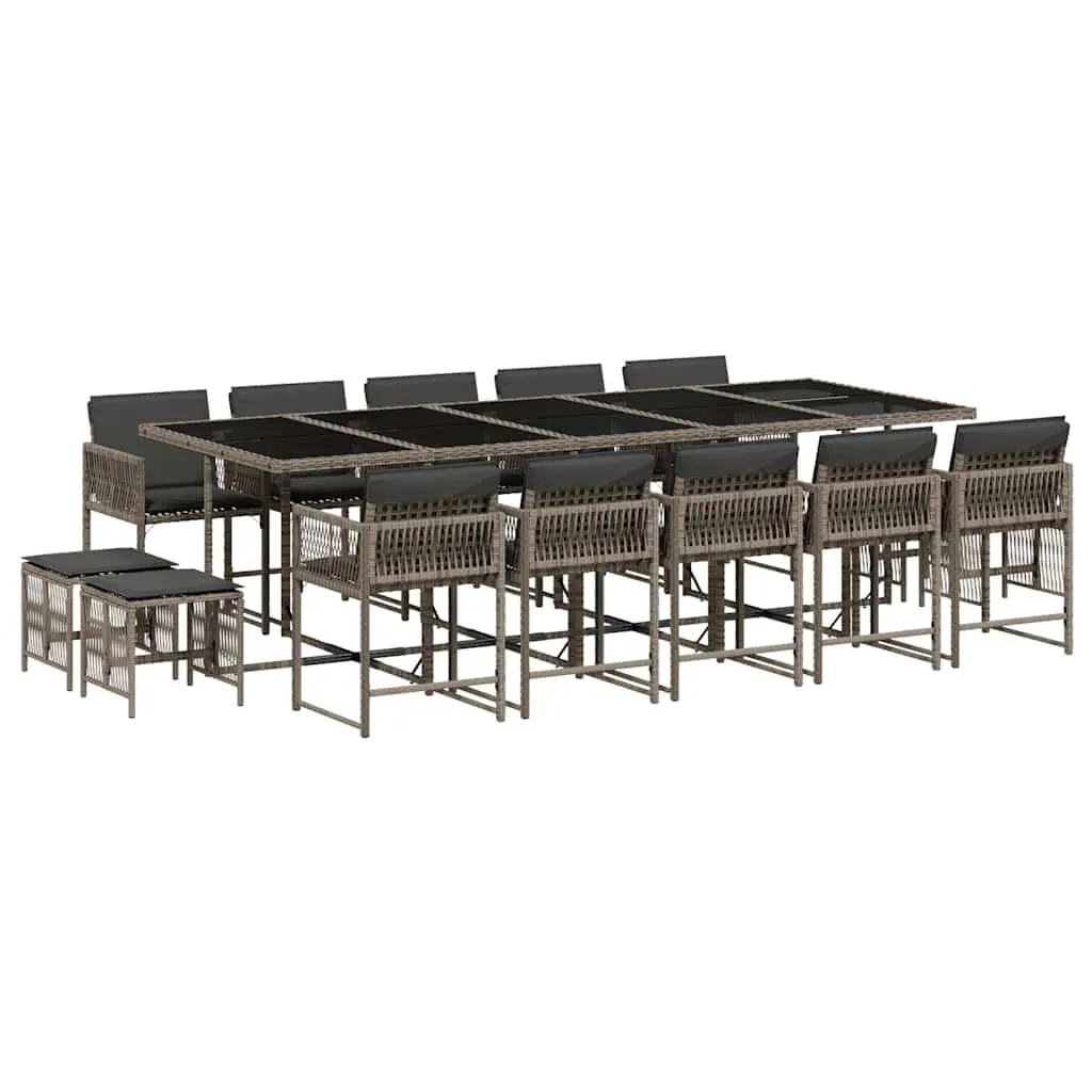 Garden Dining Set Grey Poly Rattan 15 Piece Outdoor Furniture with Cushions