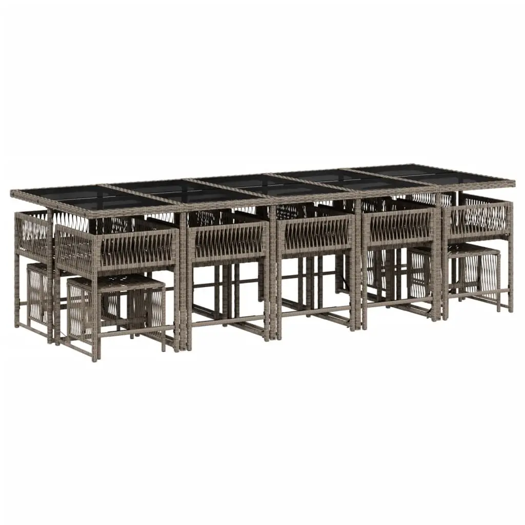 Garden Dining Set Grey Poly Rattan 15 Piece Outdoor Furniture with Cushions