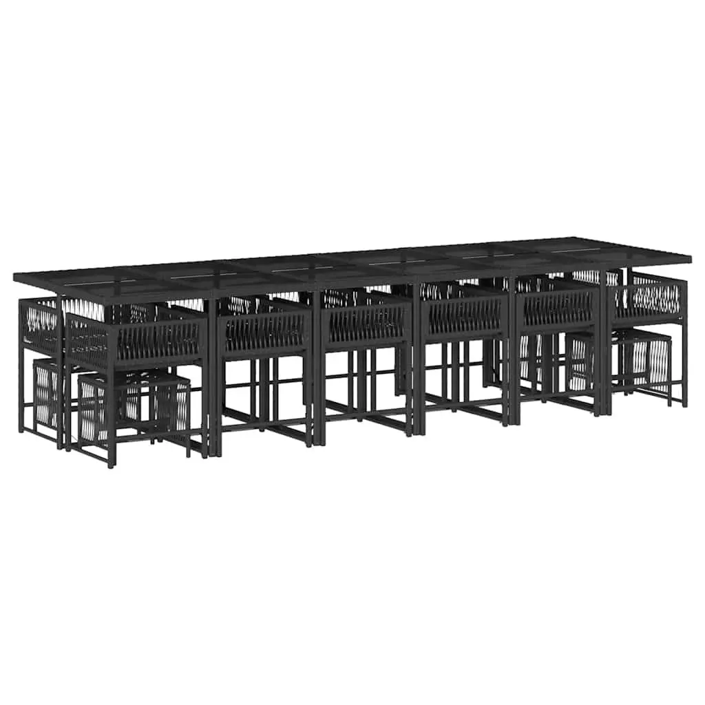 17 Piece Black PE Rattan Outdoor Dining Set with Cushions Table and Chairs for Patio Garden and Backyard