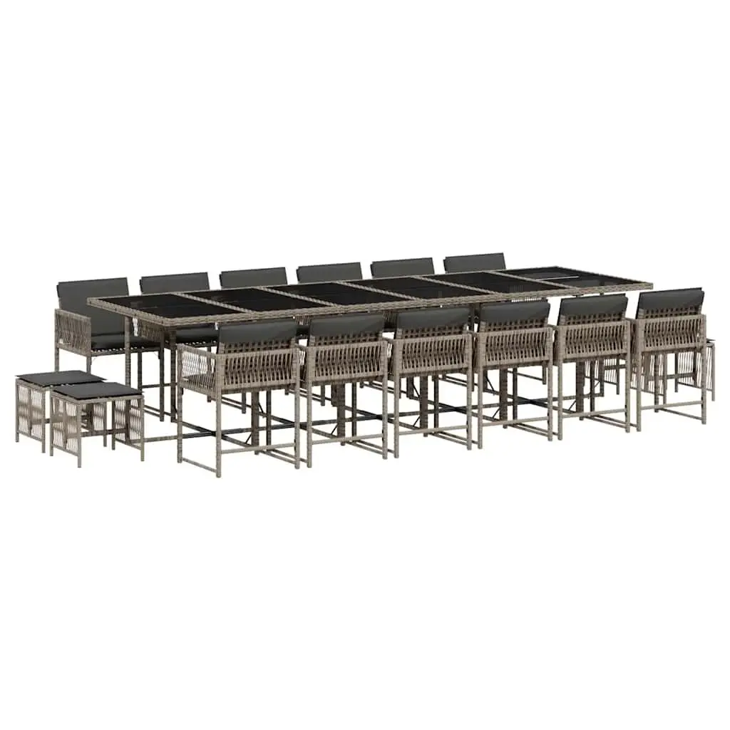 Garden Dining Set 17 Piece Grey Poly Rattan Table with Cushions
