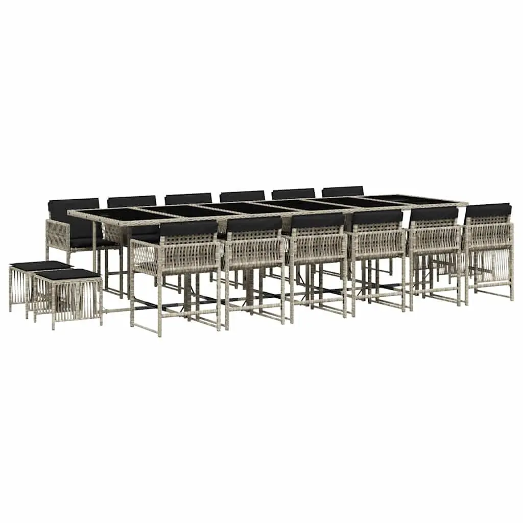 Garden Dining Set 17 Piece Grey Poly Rattan Outdoor Furniture with Cushions
