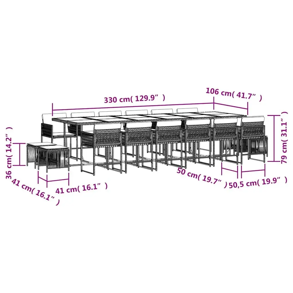 Garden Dining Set 17 Piece Grey Poly Rattan Outdoor Furniture with Cushions