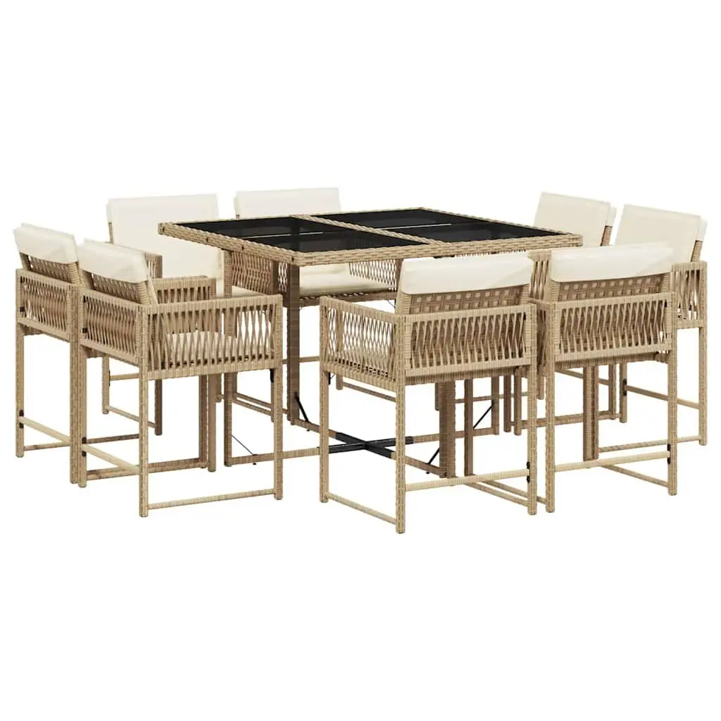 Garden Dining Set 9 Piece Outdoor Furniture Beige Poly Rattan with Cushions