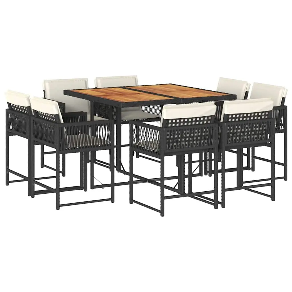 Garden Dining Set 9 Piece Outdoor Table Chairs with Cushions Black Poly Rattan