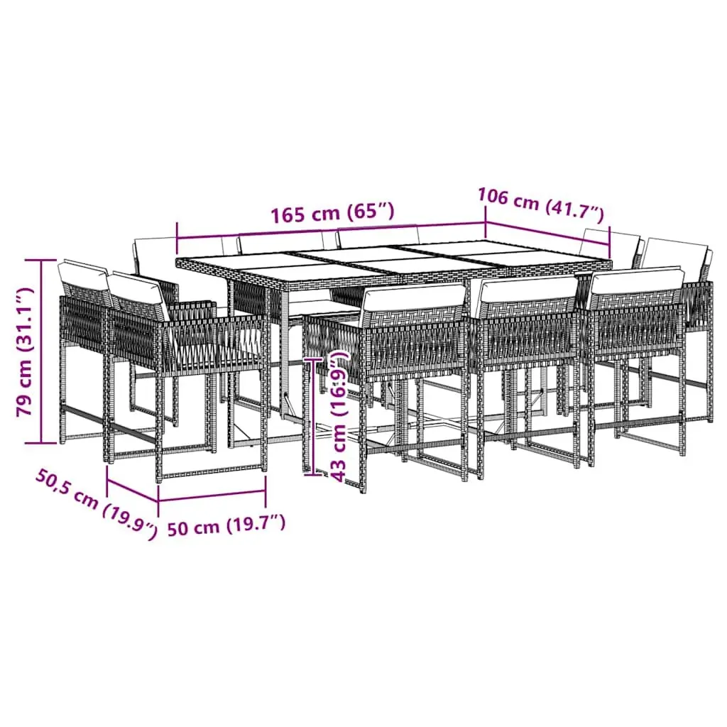 11 Piece Outdoor Dining Set Black PE Rattan Chairs Folding Backrest Garden Patio