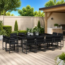 Garden Dining Set 13 Piece Outdoor Furniture Patio Table Chairs Black Poly