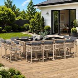 Garden Dining Set 13 Piece Outdoor Furniture Poly Rattan Chairs Table Beige