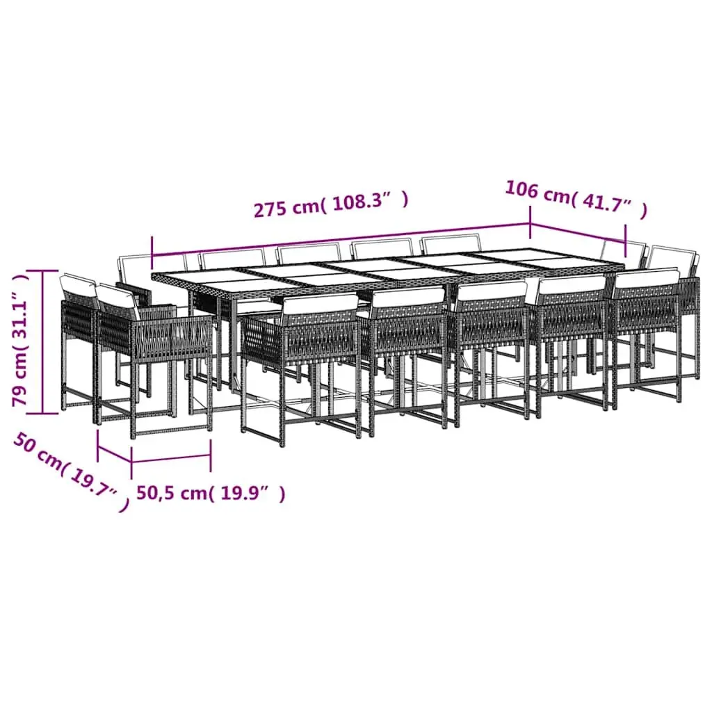Garden Dining Set Black Poly Rattan 15 Piece Outdoor Furniture with Cushions