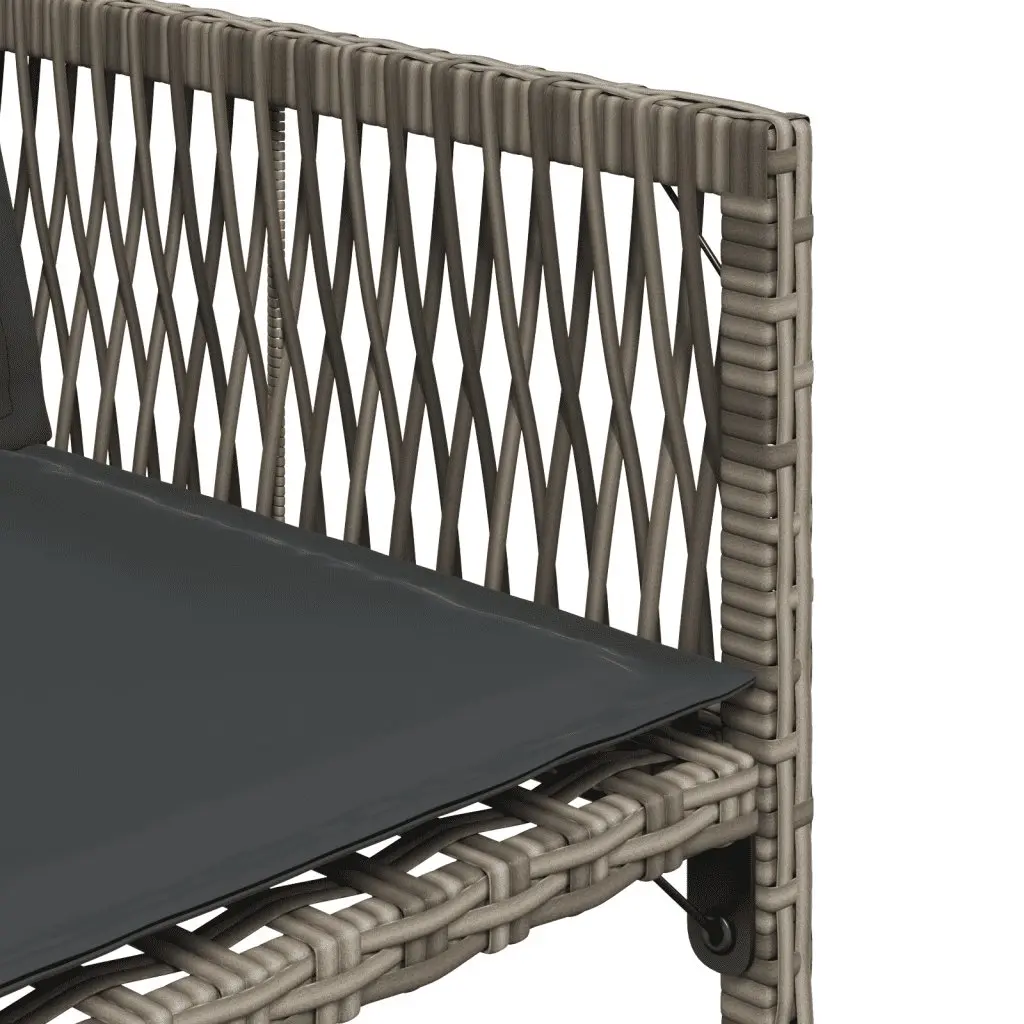 15 Piece Garden Dining Set Grey Poly Rattan Chairs Table with Tempered Glass Top and Padded Cushions